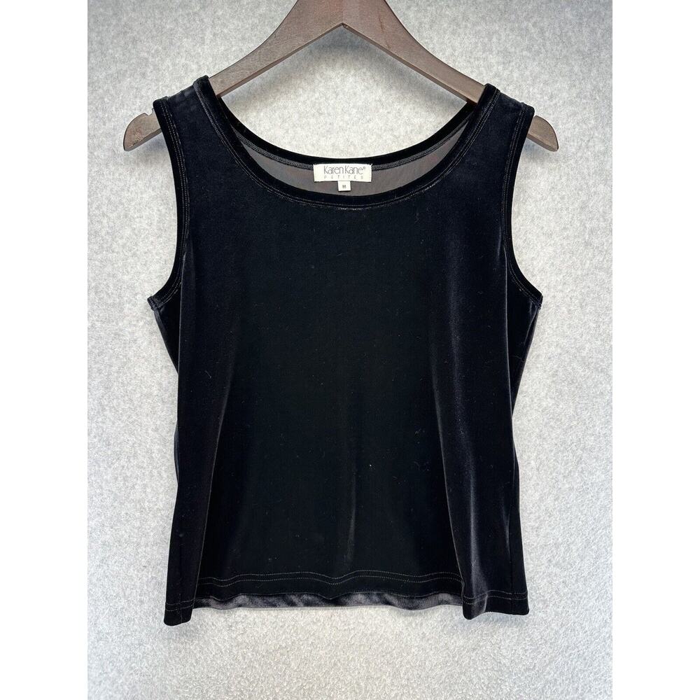 Karen Kane Womens Blouse Size Medium Black Velour Sleeveless Top Stretch